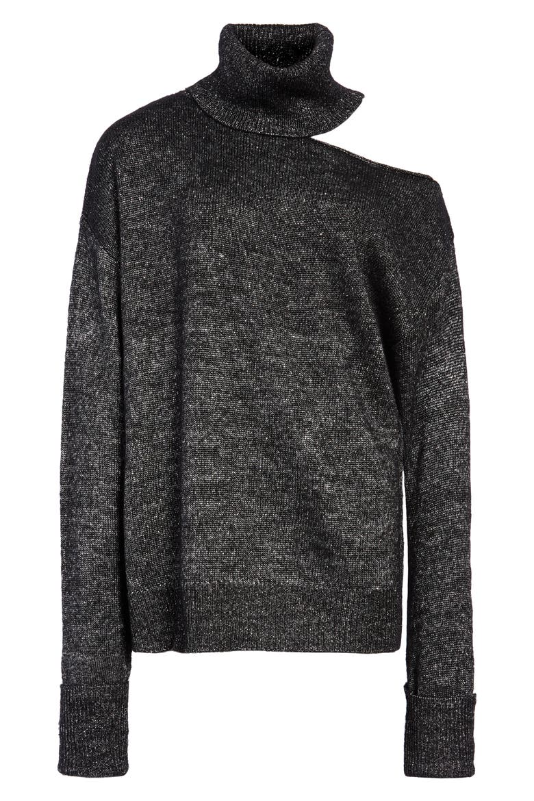 Raundi Cutout Shoulder Sweater, Alternate, color, BLACK W/ SILVER
