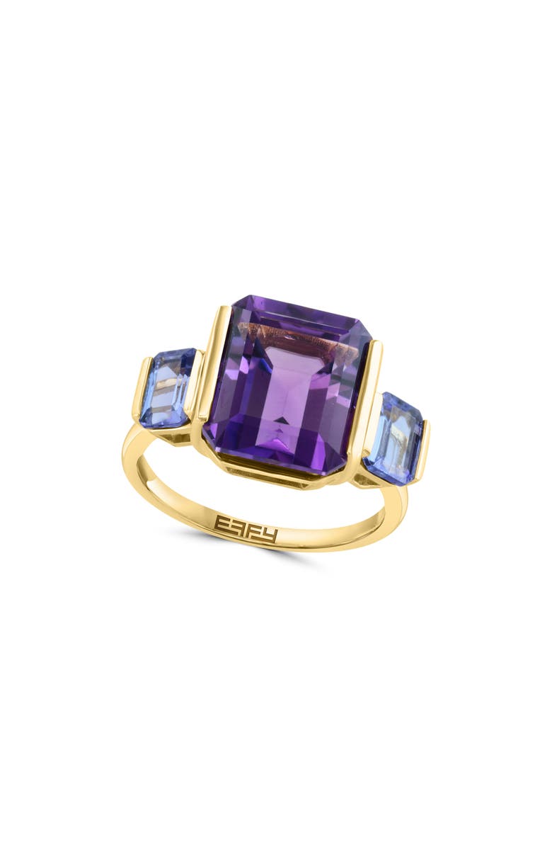EFFY 14K Yellow Gold Amethyst & Tanzanite 3-Stone Ring, Main, color, 