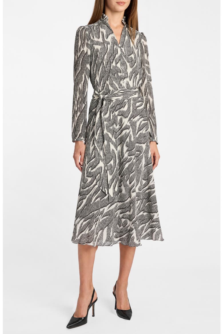 Irina Ruffle-Neck Buttoned Midi Dress, Alternate, color, Onyx Multi