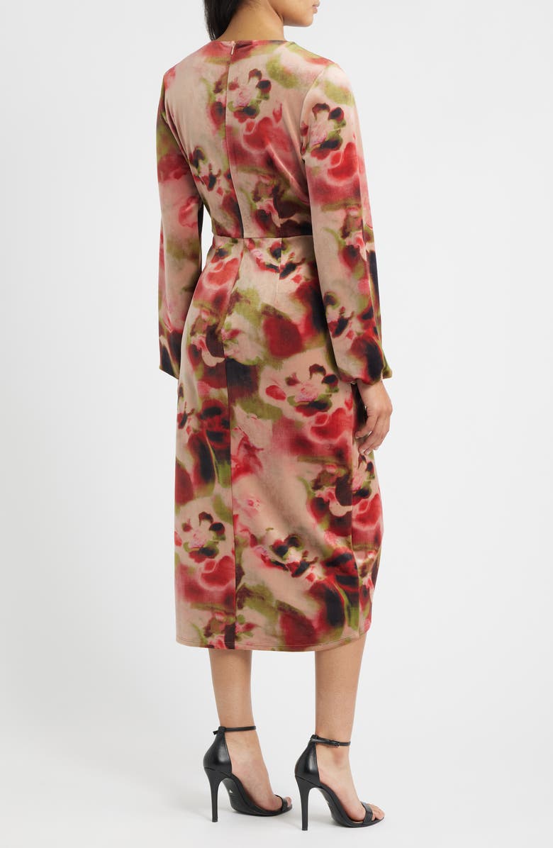 Sam Edelman Moody Long Sleeve Velvet Faux Wrap Midi Dress, Alternate, color, Pink/ Red/ Green