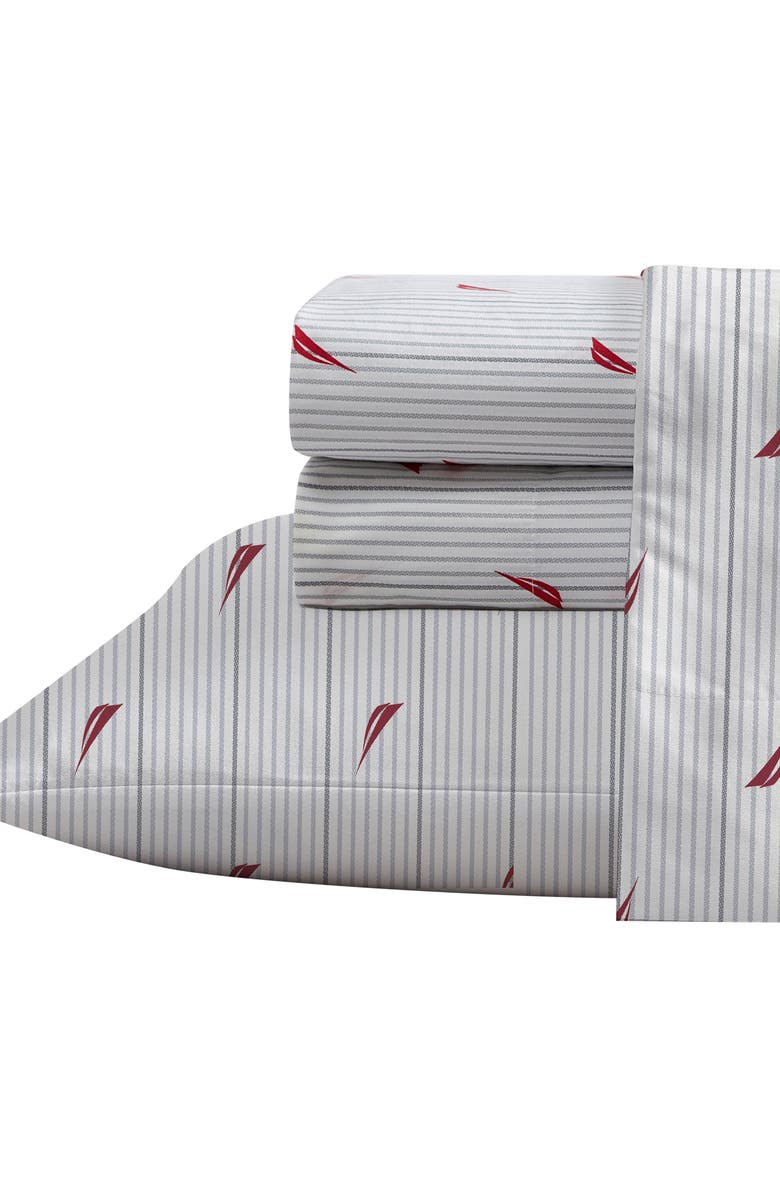 Nautica Audley Stripe Sheet Set, Alternate, color, Red/ Grey