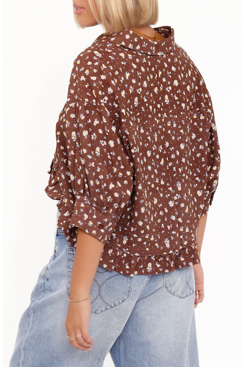 Ashe Floral Crop Button-Up Shirt, Alternate, color, BROWN FLORAL