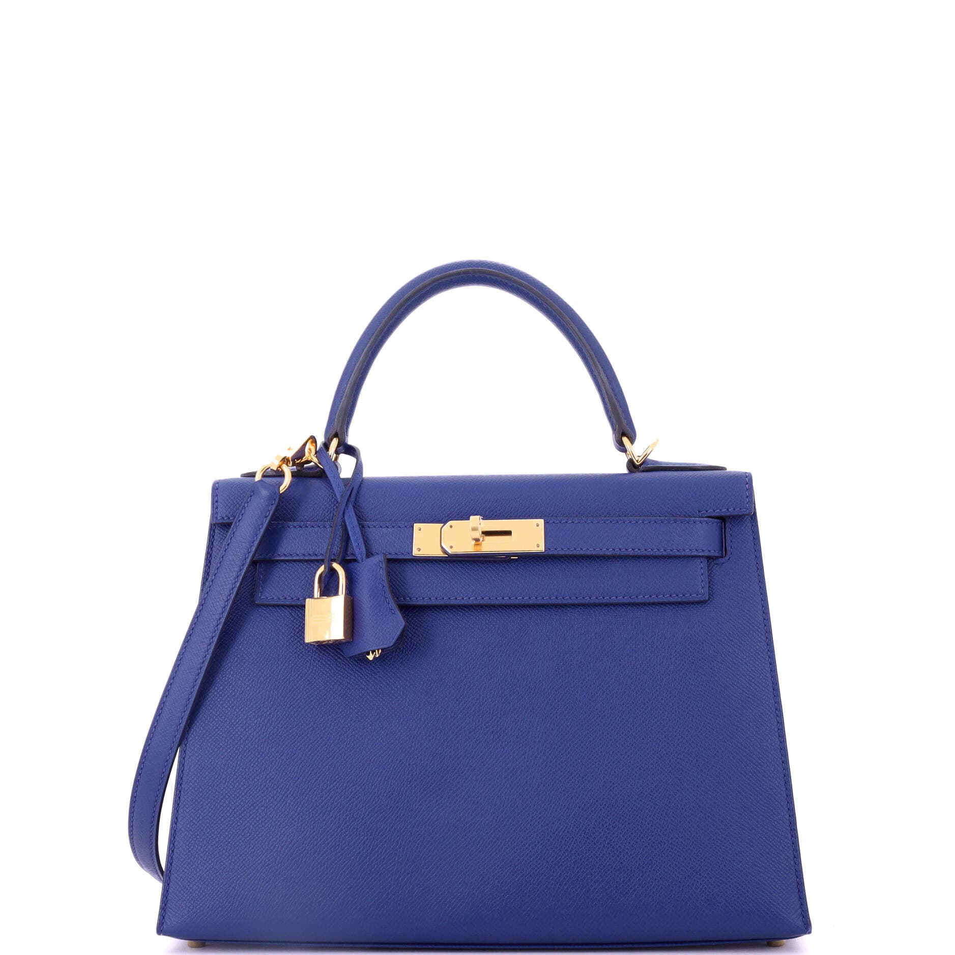 Pre-Owned Hermes Kelly Handbag Blue Epsom with Gold Hardware 28, Main, color, 