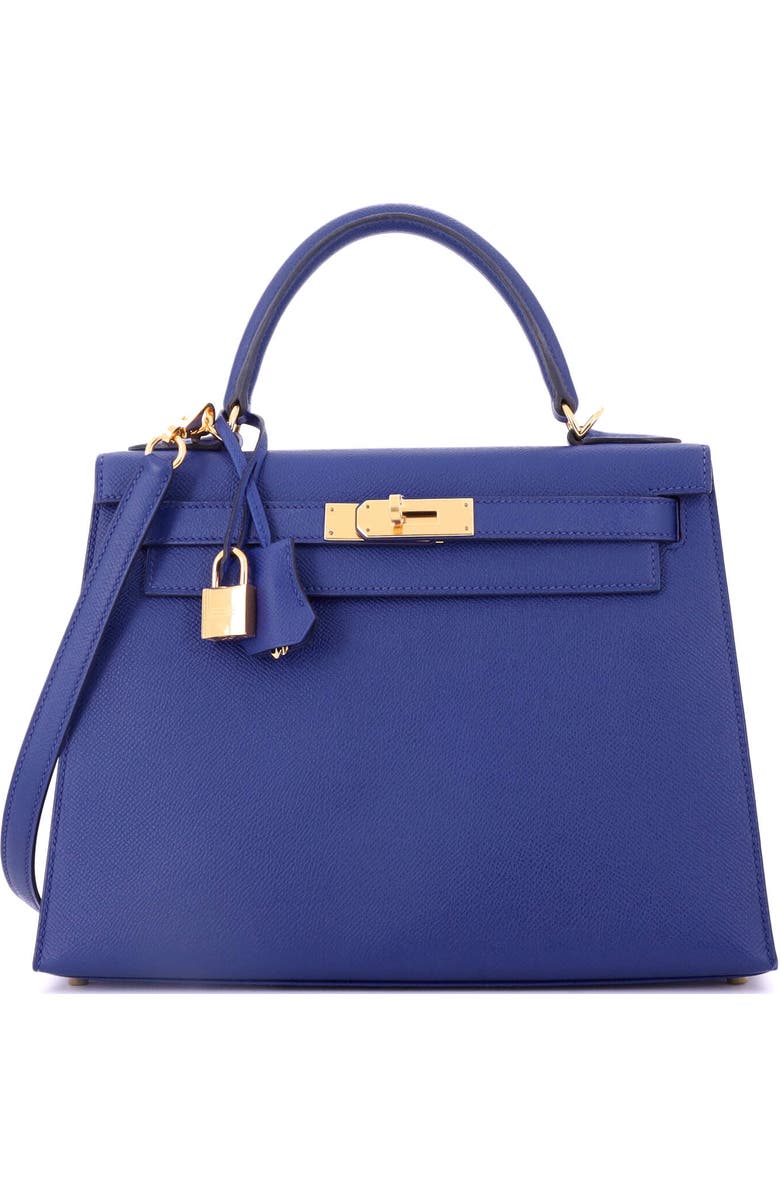 Pre-Owned Hermes Kelly Handbag Blue Epsom with Gold Hardware 28, Main, color,