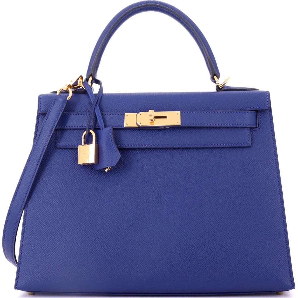 Pre-owned Hermes  Hermes Kelly Handbag Blue Epsom With Gold Hardware 28