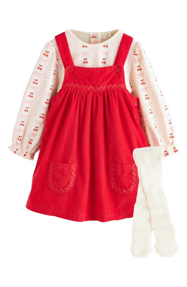 NEXT Bow Corduroy Pinafore Dress, Bodysuit & Socks Set, Main, color, Red