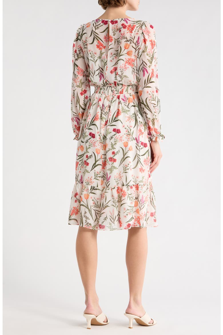 Floral Long Sleeve Midi Dress, Alternate, color, IVORY MULT