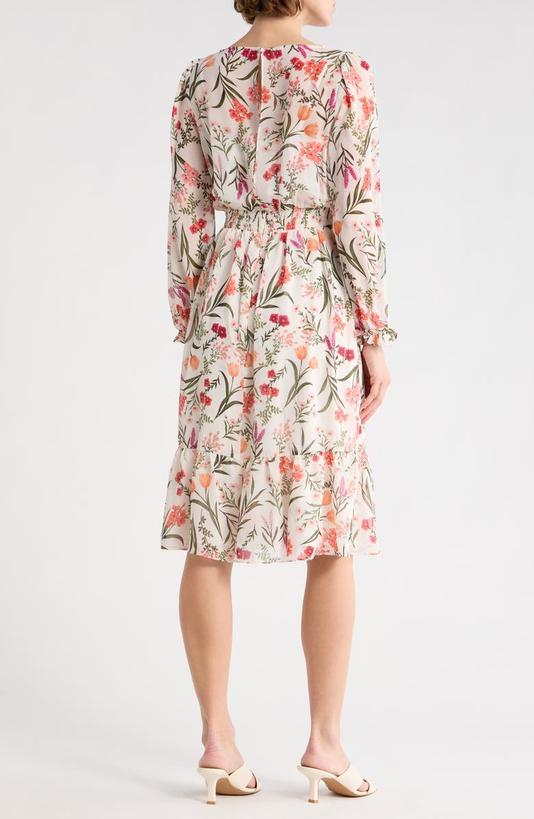 Eliza J Floral Long Sleeve Midi Dress, Alternate, color, Ivory Mult