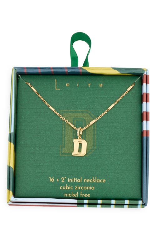 Leith Varsity Font Cubic Zirconia Initial Pendant Necklace In Gold