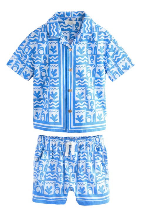 Kids' Tile Print Button-Up Shirt & Shorts Set (Little Kid)