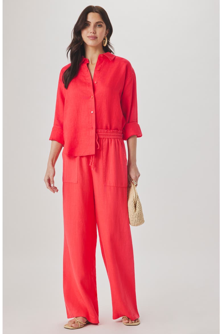 Stella Paperbag Linen Wide Leg Pants, Alternate, color, SCARLET RED