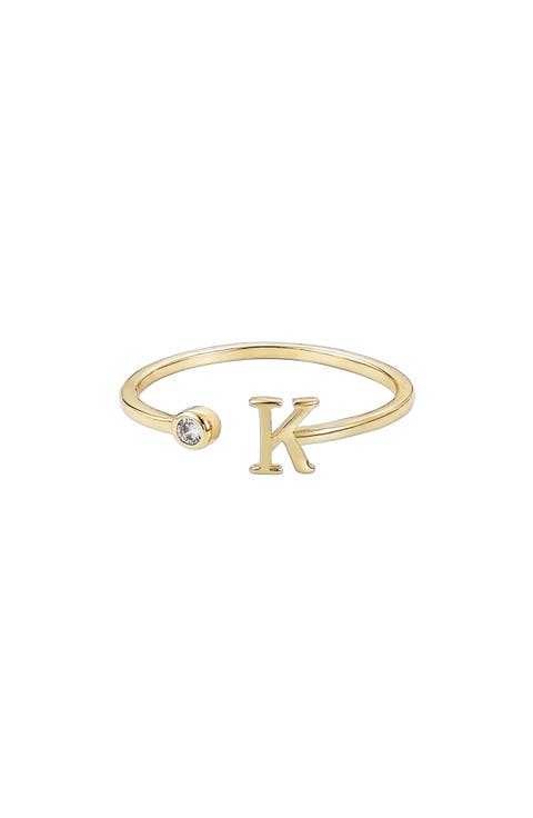 CZ & Initial Open Band Ring