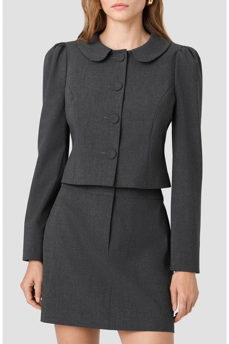 Tavi Crosshatch Suiting Peter Pan Collar Top, Main, color, GRAPHITE