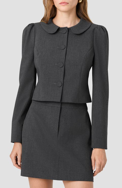Tavi Crosshatch Suiting Peter Pan Collar Top