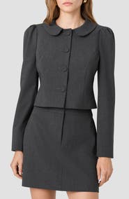 French Connection Tavi Crosshatch Suiting Peter Pan Collar Top
