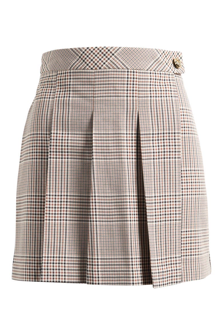 Pleated Check Miniskirt, Alternate, color, BROWN