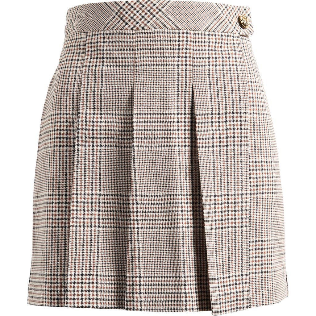 Friends Like These Pleated Check Miniskirt In Brown