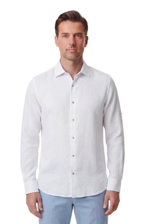 Uomo Solid Long Sleeve Fine Linen Shirt