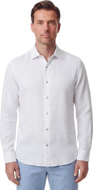 Lords of Harlech Uomo Solid Long Sleeve Fine Linen Shirt