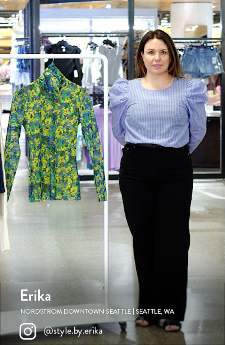 Print Fitted Mesh Turtleneck Pullover, sales video thumbnail