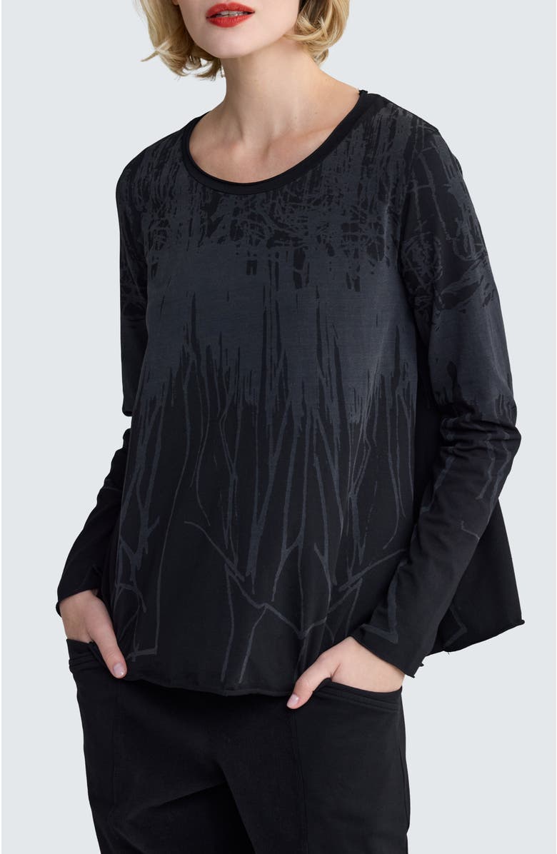 LUUKAA Selene Laser-Burn Jersey Blouse, Alternate, color, Ink Black