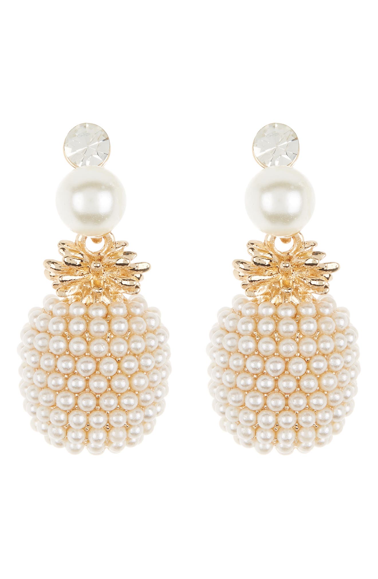 EYE CANDY LOS ANGELES Pineapple Crystal & Imitation Pearl Drop Earrings