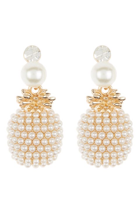 Pineapple Crystal & Imitation Pearl Drop Earrings