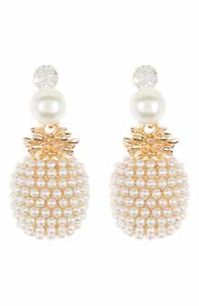 EYE CANDY LOS ANGELES Pineapple Crystal & Imitation Pearl Drop Earrings