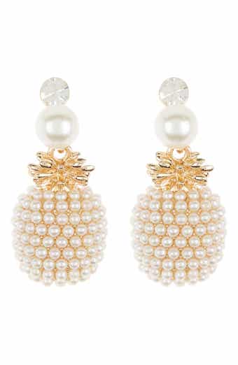 Pineapple Crystal & Imitation Pearl Drop Earrings