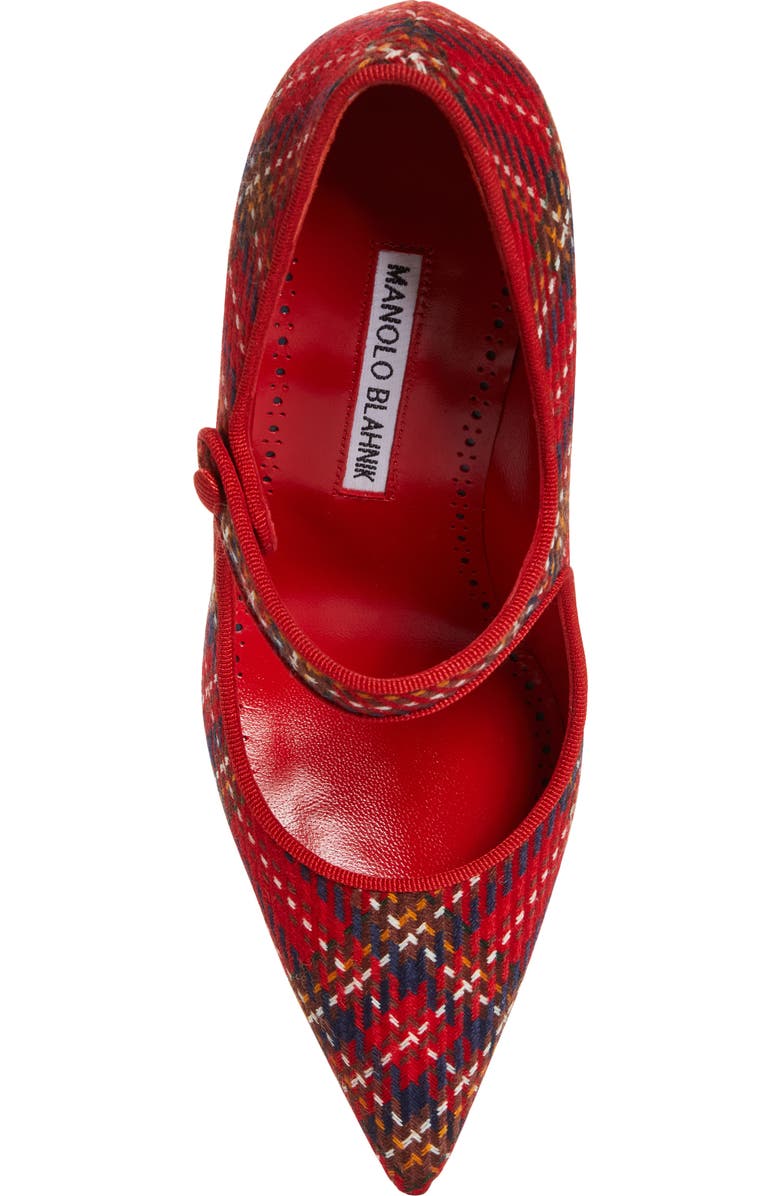 Manolo Blahnik Campari Plaid Wool Pointed Toe Mary Jane Pump, Alternate, color,