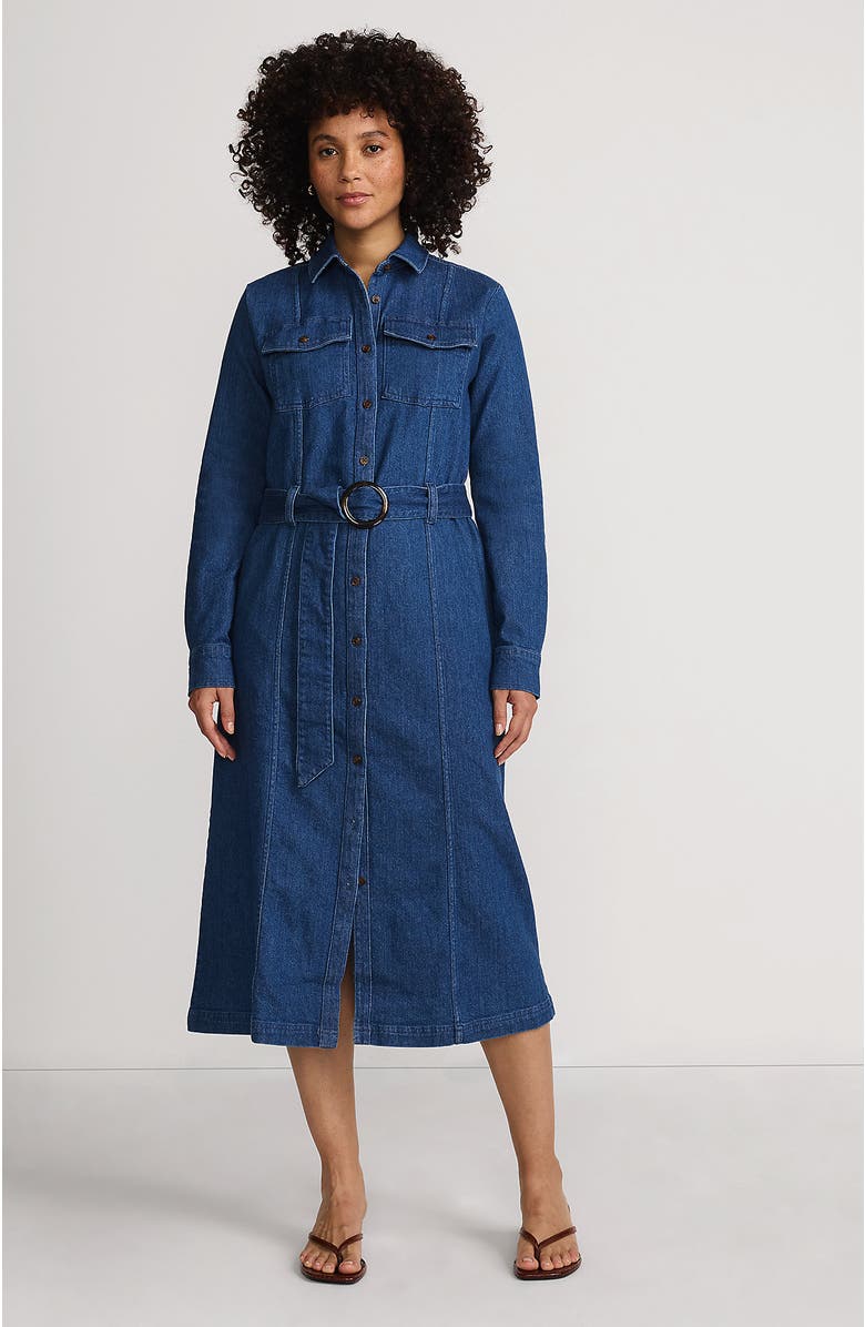 Lands' End Soft Denim Midi Shirt Dress, Main, color, Valletta Blue Wash