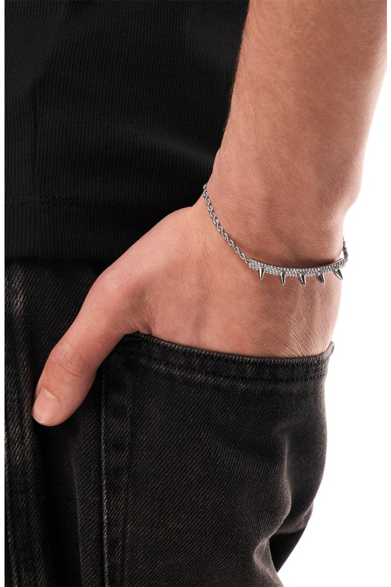 Spike Pavé ID Bracelet, Alternate, color, SILVER