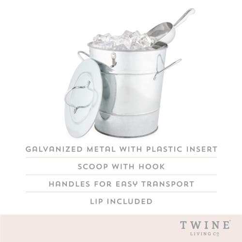 Twine Galvanized Metal Ice Bucket With Scoop In Silver