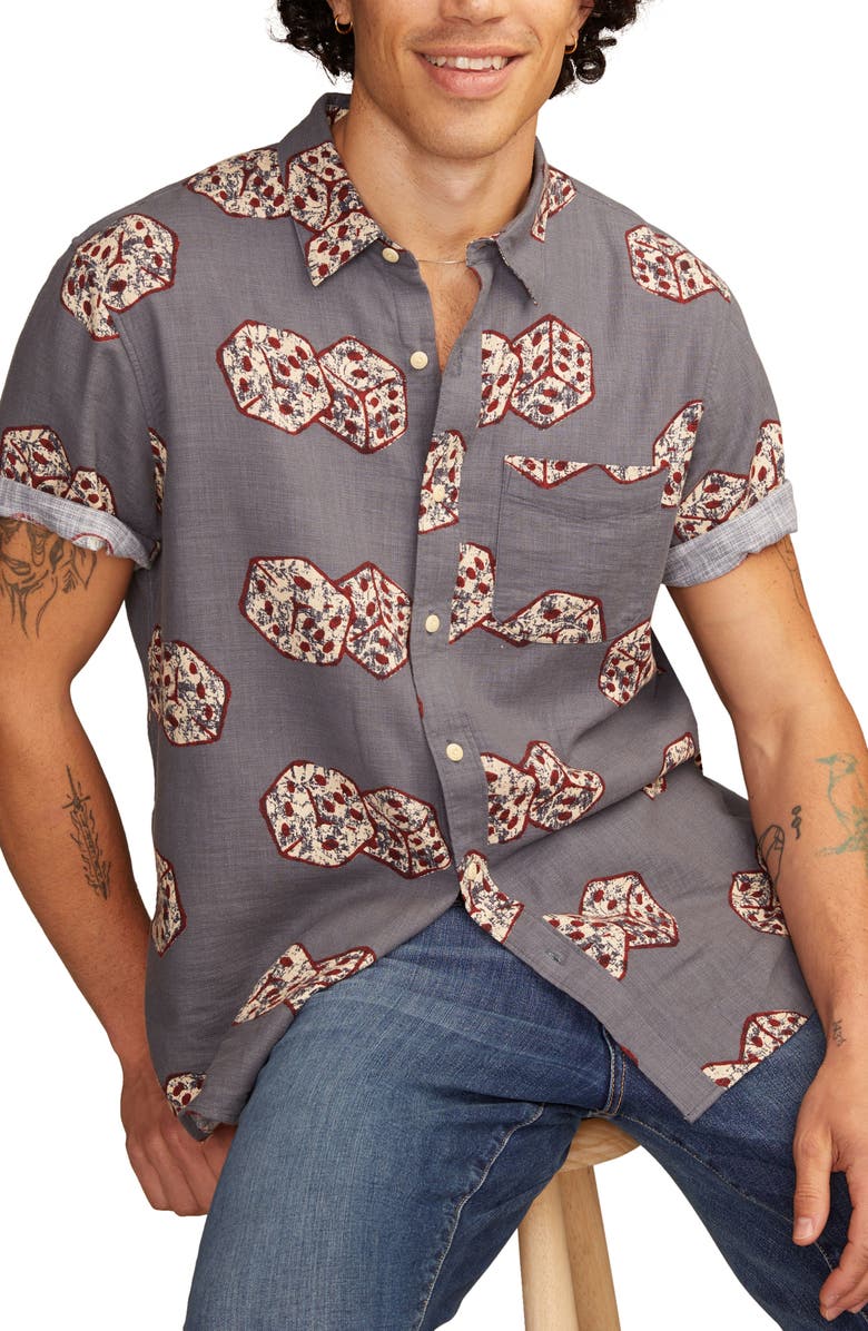 Lucky Brand Dice Cotton Button-Up Shirt, Alternate, color, 