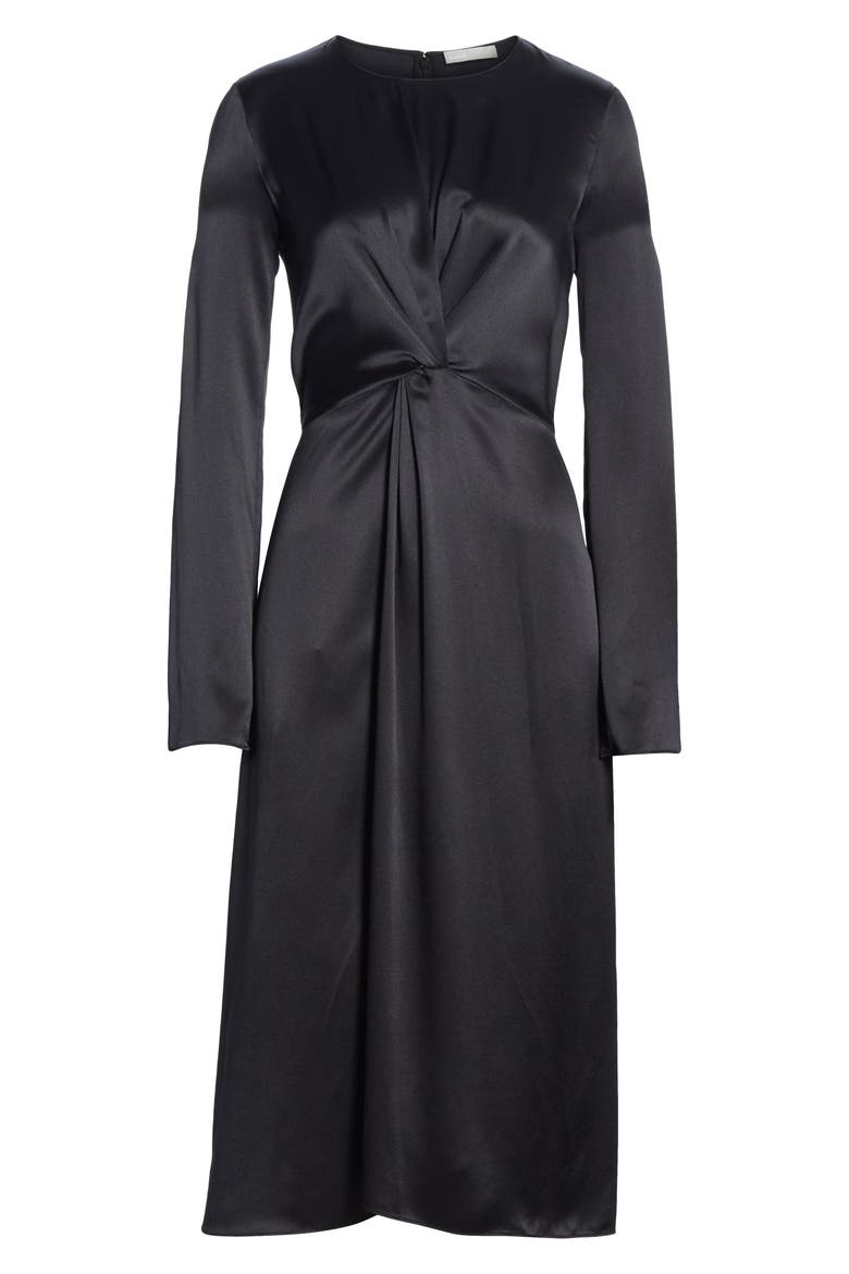 Front and Back Twist Silk Dress, Alternate, color, BLACK