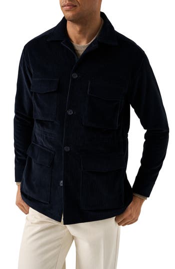Eton Cotton Corduroy Button-up Field Jacket In Blue