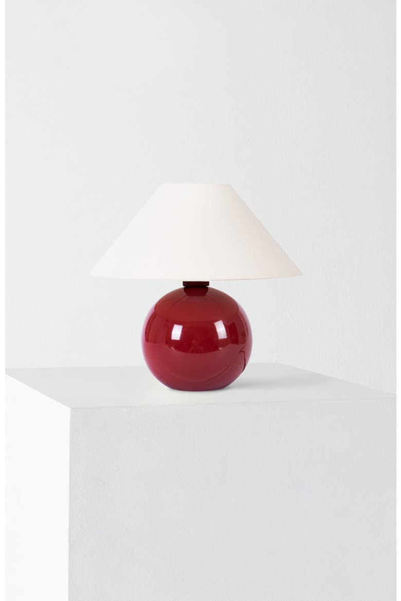 Fiona 11" Round Ceramic Coastal LED Bedside Table Lamp with Classic Empire Shade, Main, color, Red