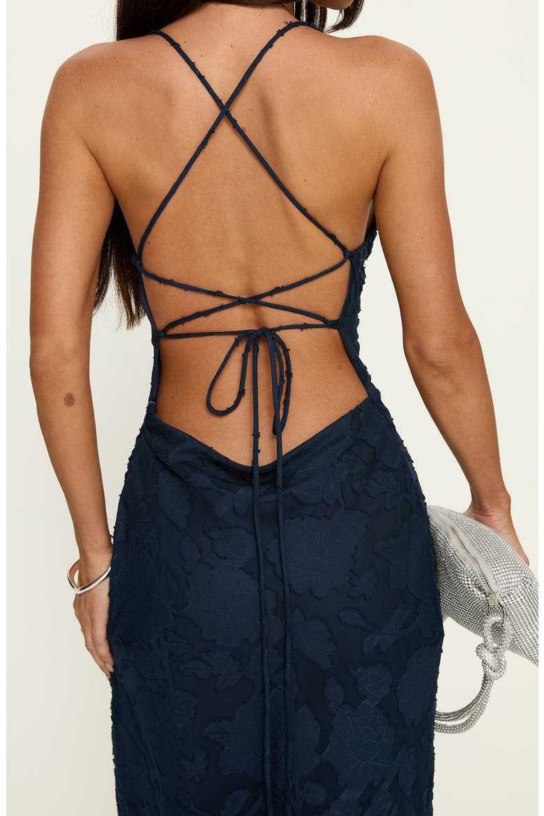 Celena Floral Burnout Gown, Alternate, color, NAVY BURNOUT