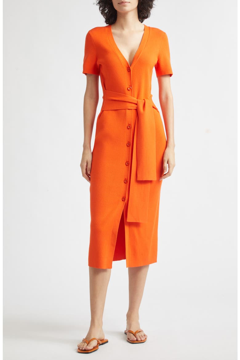 Agnes Tie Front Knit Dress, Main, color, FLAME