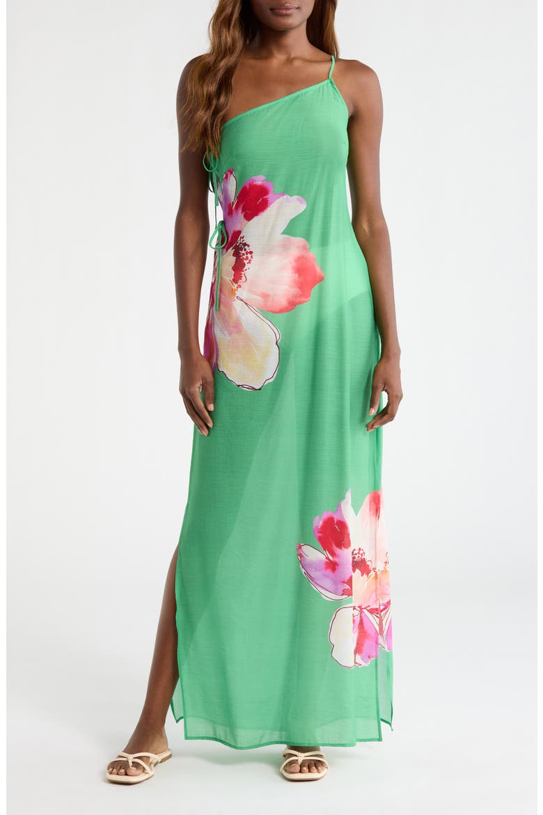 One-Shoulder Cover-Up Maxi Dress, Main, color, GREEN TRELLIS