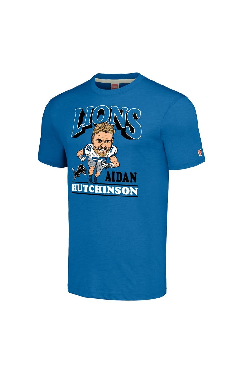 Homage Men's Homage Aidan Hutchinson Heathered Blue Detroit Lions Caricature Player Tri-Blend T-Shirt, Alternate, color, Blue