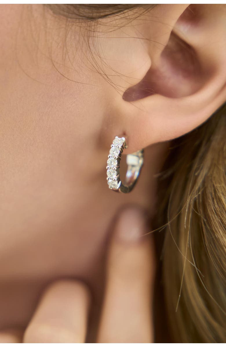 LuvMyJewelry Rosewood Halfway Diamond Set Huggie Hoop Earrings in 14K Gold, Alternate, color, 14K White Gold