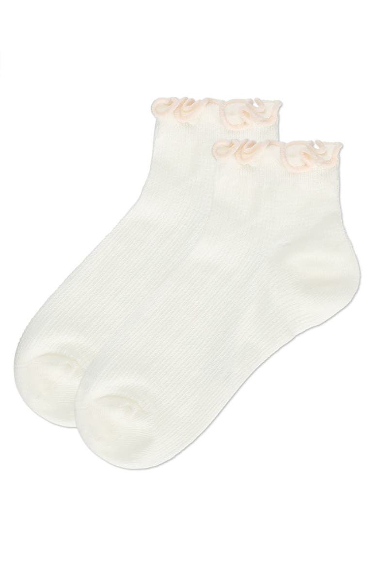 Colored Ruffle Anklet Socks, Alternate, color, Winter White-Pink