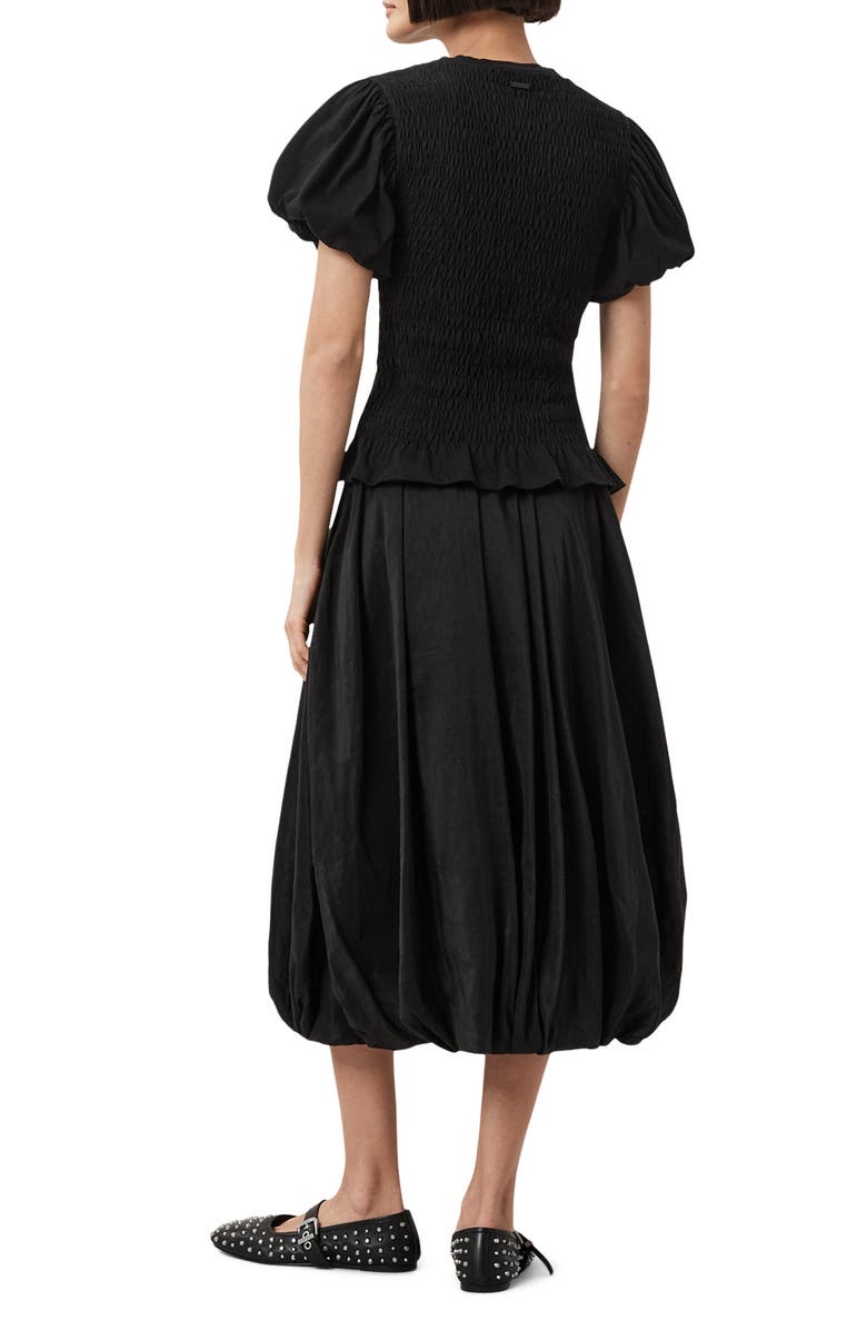 AllSaints Nia Pleated Bubble Hem Midi Skirt, Alternate, color, Black