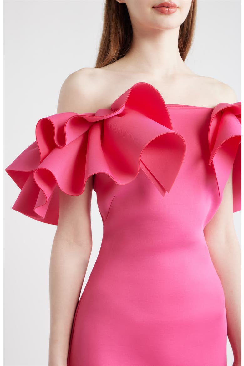 Ruffle Off the Shoulder Scuba Crepe Cocktail Dress, Alternate, color, VIBRANT PINK