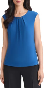 KASPER Metal Accent Gathered Neck Crepe Knit Top