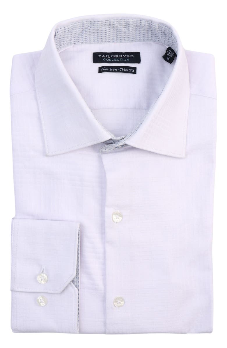 TailorByrd Trim Fit Textured Check Non-Iron Stretch Dress Shirt, Alternate, color, White