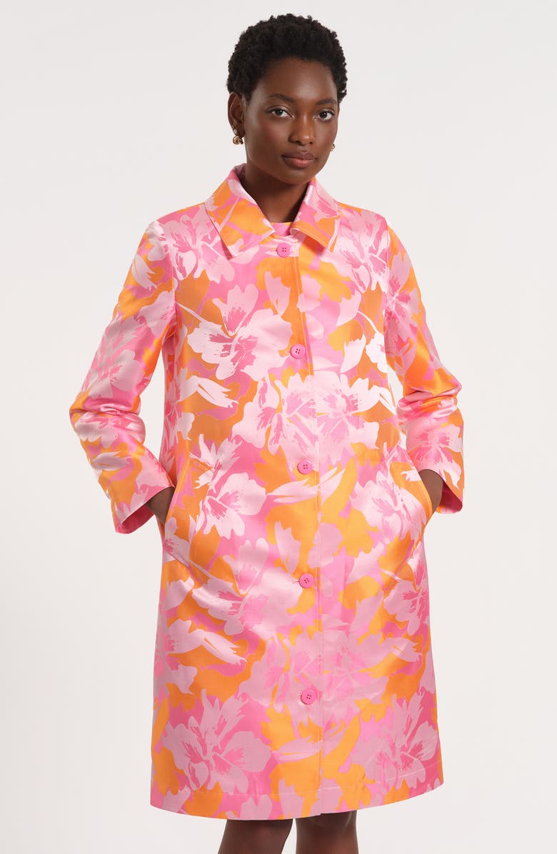 Isaac Mizrahi New York Floral Satin Brocade Jacket, Alternate, color, Pink/ Orange