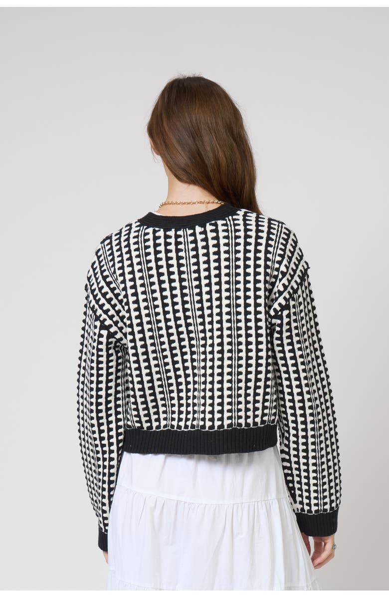 Central Park West Skye Scallop Stitch Cardi, Alternate, color, Black/White