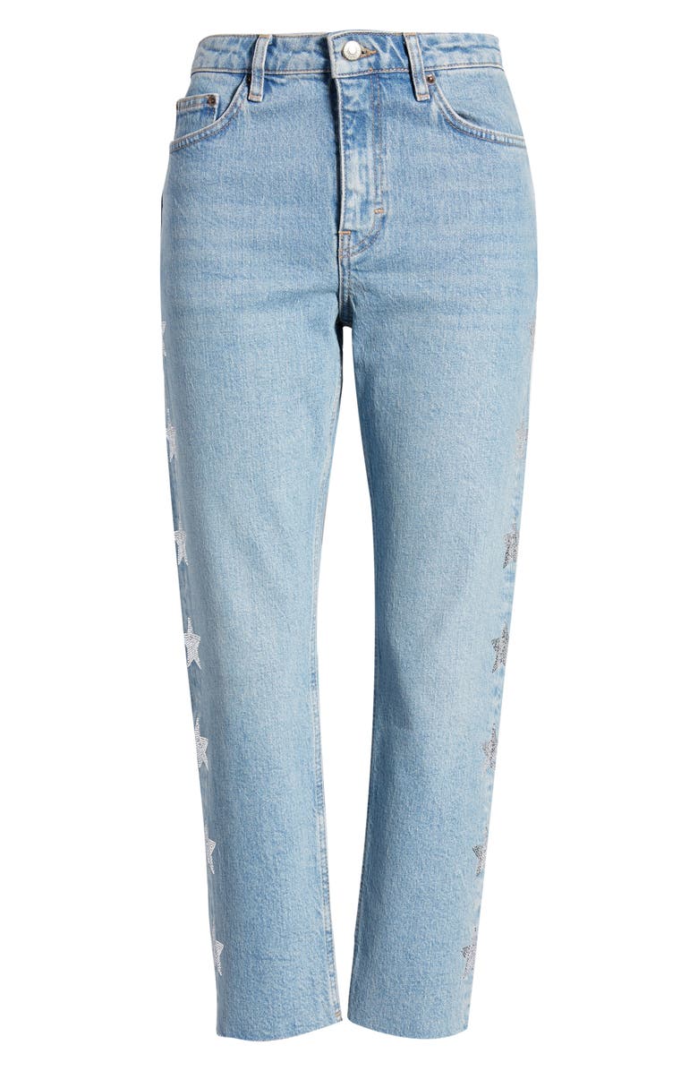Topshop Bleach Diamante Star Straight Leg Jeans, Alternate, color, 